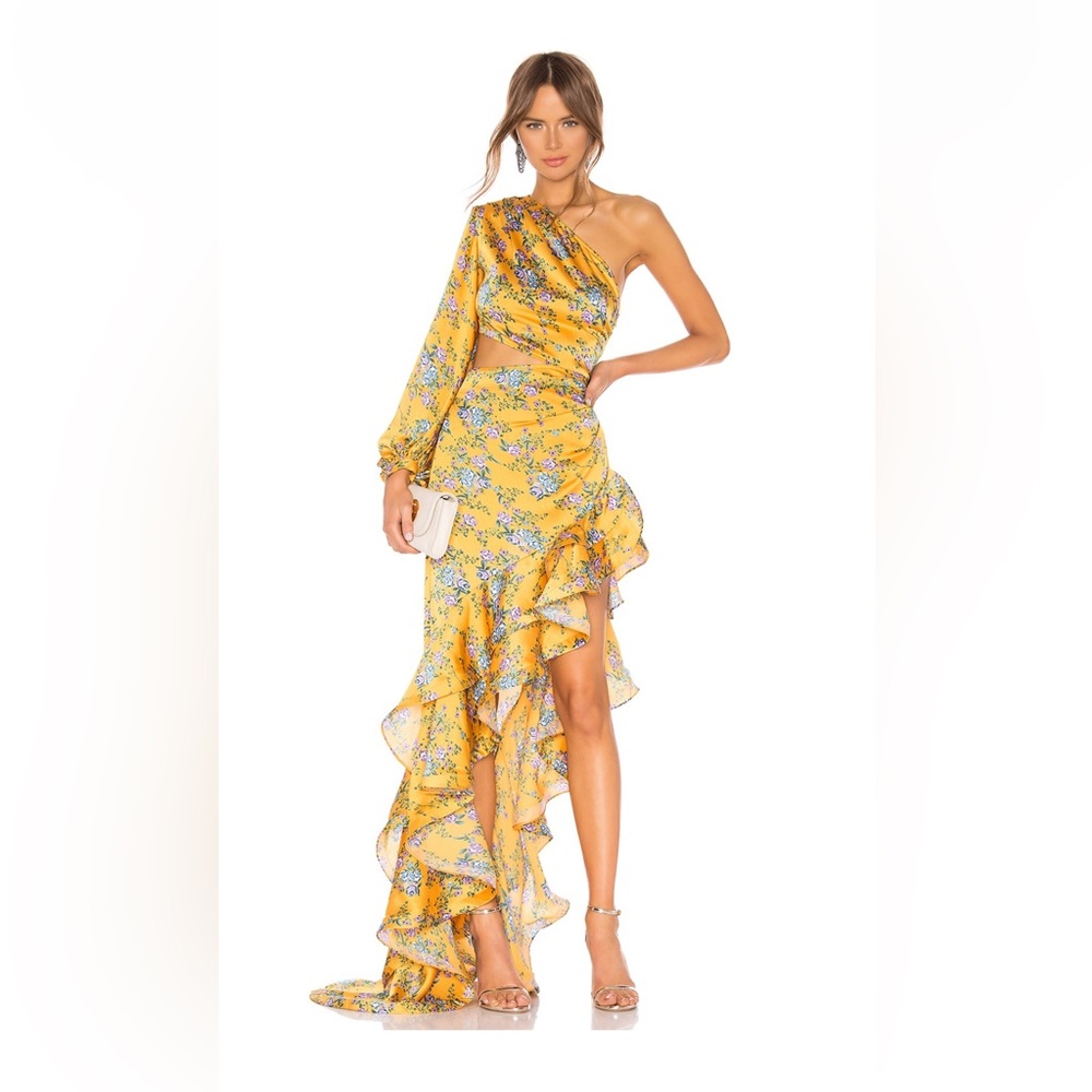 Bronx and banco Floral One-Shoulder Yellow Dress